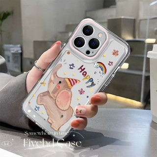 Ins Hàn Quốc Phim Hoạt Hình Dễ Thương Happy Elephant HD Vỏ Trong Suốt Cho iPhone 11 16 15 14 13 12 Pro Xs Max XR X 7 8 6 6s Plus SE TPU Mềm Nhật Bản Vỏ Bảo Vệ Vỏ Chống Rơi