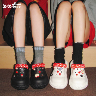 Xixitiao Sandal Nữ Tăng Chiều Cao Kiểu Dáng Mùa Hè Đi Biển Chất Liệu Eva Màu Đỏ Táo Dễ Thương
