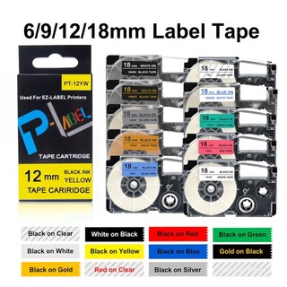 6 / 9 / 12 / 18mm Tương Thích Casio Nhãn Băng XR Băng XR-12WE XR12X XR12YW XR9WE XR-9X XR-6WE XR18WE dành cho Máy Làm Nhãn Casio KL-60 KL-120 KL-70 KL-750 KL-1008 KL-8200 Máy Nhãn