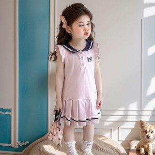 Đầm bé gái phong cách Kuromi 2026 – Váy liền polo cổ thủy thủ xếp ly dễ thương cho bé gái mặc hè