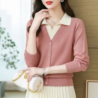 Dệt kim áo Polo cổ len nữ, thiết kế ôm dáng phù hợp thu đông