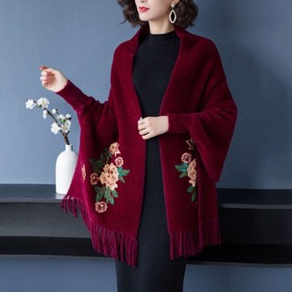 Khăn choàng và áo len cardigan cashmere thêu NCE, ấm áp mùa thu đông