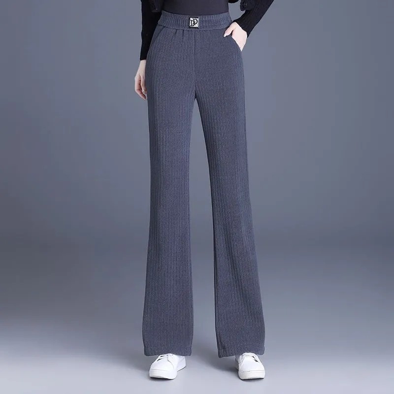 Quần lót nhung Quần Ống Loe Nữ quần cotton ống đứng thường ngày nhung cừu siêu dày mùa thu đông cho nữ