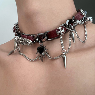 Vòng cổ bằng da kim Loại vòng cổ vòng cổ trái tim tình yêu thích hợp văn hóa phụ nữ ropunk nữ y2k Vòng cổ xương đòn
