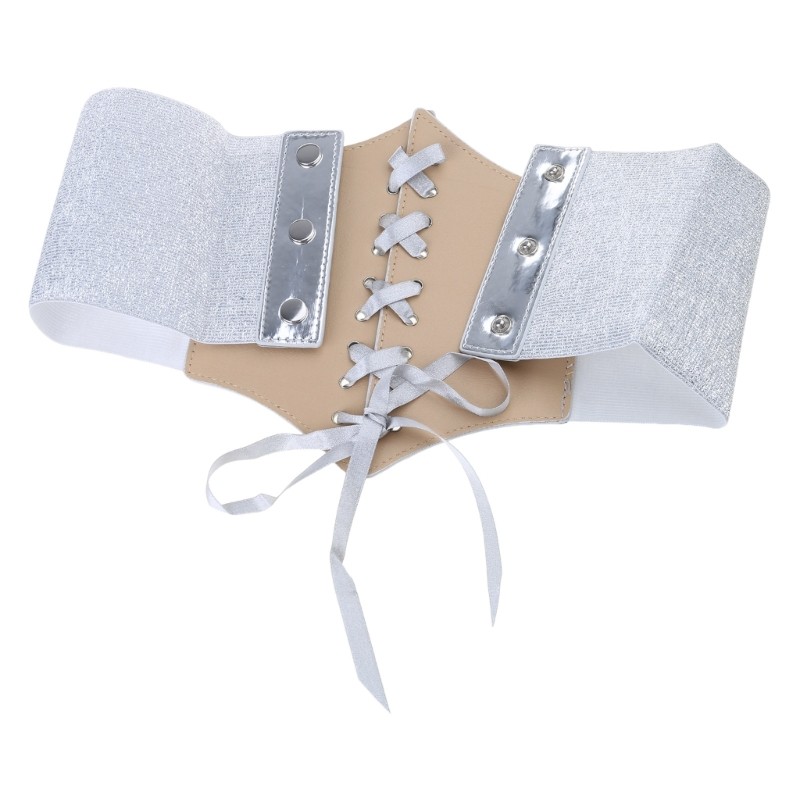 Dasbsug Bạc Corset Thắt Lưng Bạc Y2k Nữ Thắt Lưng Co Giãn Cho Đầm Rộng Đầm Thắt Lưng