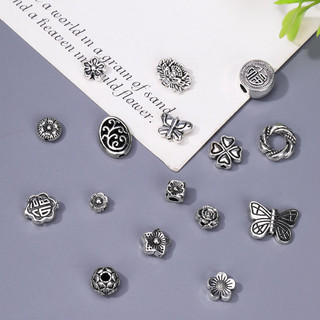Vòng tay và dây chuyền DIY hình trái tim bạc Tây Tạng, hạt spacer bạc hợp kim, phụ kiện, vật liệu, linh kiện bạc Miao