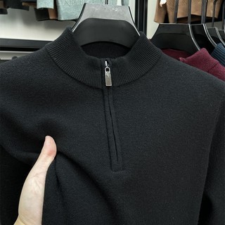 Áo Len Cao Cấp Nam Nửa Cổ Rùa Dây Kéo Áo Len Nam Dày Ấm Áp Mùa Đông Màu Trơn Top Đan Áo Len Đáy