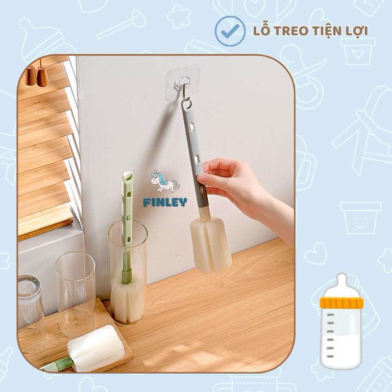 Ảnh Cọ rửa bình sữa, cọ rửa ly cốc FINLEY Moonie 4 màu, tay cầm kéo dài 4 mức tới 35cm, cọ được ly cao 1
