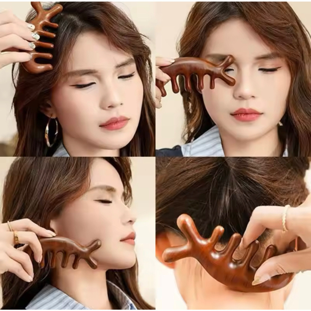 Cơ Thể Kinh Tuyến Massage Lược Bắt chước Gỗ Đàn Hương Năm Răng Rộng Lược Châm Cứu Trị Liệu Tuần Hoàn Máu Chống Tĩnh Điện Tóc Mịn