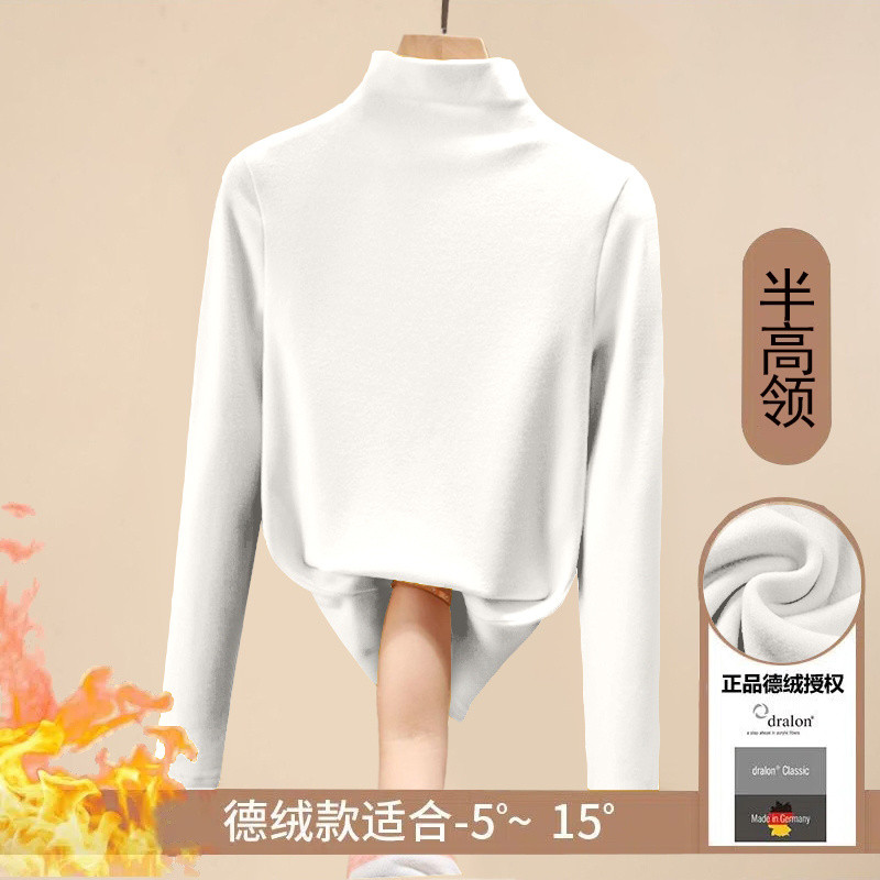 Áo giữ ấm áo cổ giữa áo thun dài tay lót nhung dày dặn áo mặc trong lót nhung hai mặt thu đông phối bên trong giữ ấm