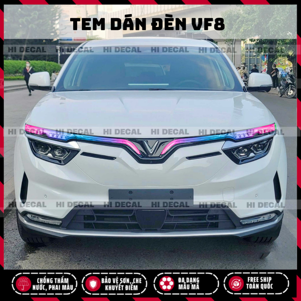 Tem dán đèn VF8, decal dán đổi đèn VF8, tem trang trí đèn chống nước bền màu