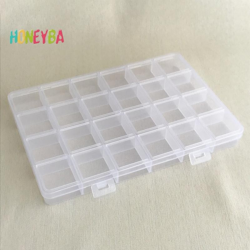 < Honeyba > Thiết Thực 24 Lưới Ngăn Nhựa Trong Suốt Hộp Bảo Quản Trang Sức Bông Tai Hạt Vít Hộp Đựng Màn Hình Hộp Đựng