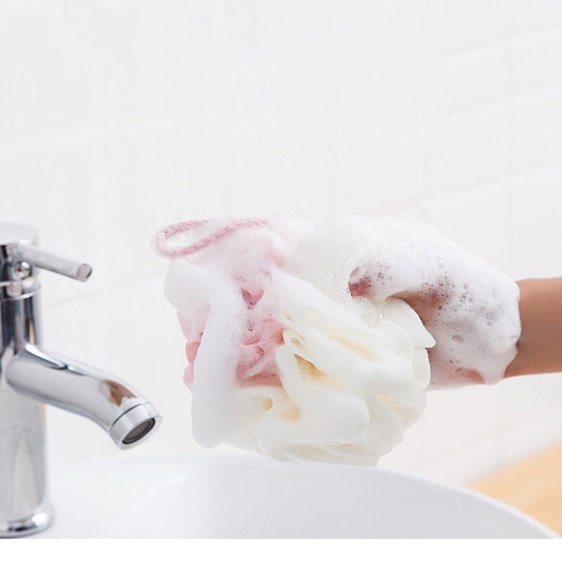 Bông Tắm Tròn Tạo Bọt Có Dây Treo Siêu Mềm Cao Cấp, Bông Tắm Tẩy Tế Bào Chết 2 Màu Xuất Nhật