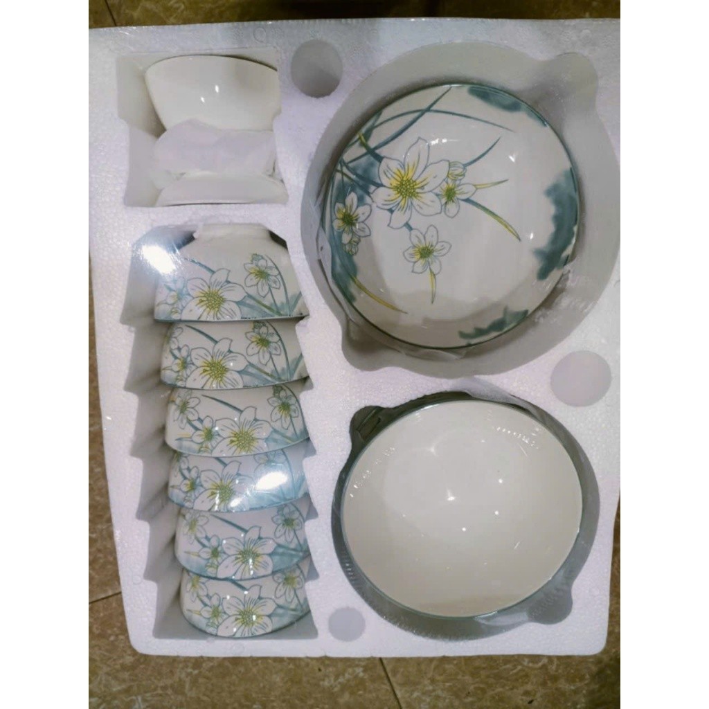 Bộ bát đĩa sứ hoa văn combo 11 món HOA ĐÀO ( có vỏ hộp ), bộ HOA ĐÀO chất liệu sứ tráng men sáng bóng