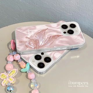 ibumpers Ốp Điện Thoại iPhone Girly Pink Shimmer Ốp Điện Thoại Có Dây Xích Đính Hạt Ốp Lưng Trong Suốt Nhám Mờ Chống Bẩn Chống Sốc Cho IPhone 16 15 14 12 13 11 Pro Max IP 7 8 Plus X XS XR
