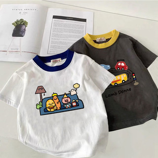 Áo thun ngắn tay in hoạt hình trẻ em cotton nguyên chất mới mùa hè, rộng rãi, mỏng, phong cách Hàn Quốc cho bé trai và bé gái