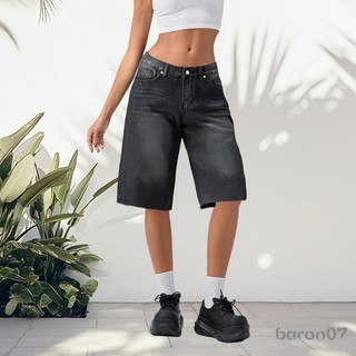 Quần Short Denim Mùa Hè Nữ Màu Trơn Nguyên Viền Dưới Đầu Gối Capri Jean Quần Ngắn Cho Câu Lạc Bộ Dạo Phố