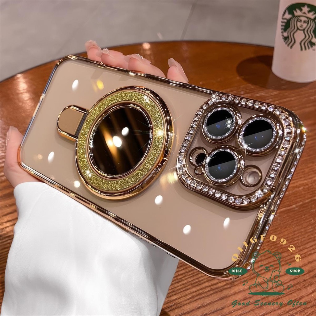 Kim Cương Lấp Lánh Gương Từ Giá Đỡ Ốp Lưng Điện Thoại iphone16 Pro Max 15 14 13 12 11 Vỏ Cho iPhone Vỏ Silicon Mềm TPU Chống Sốc