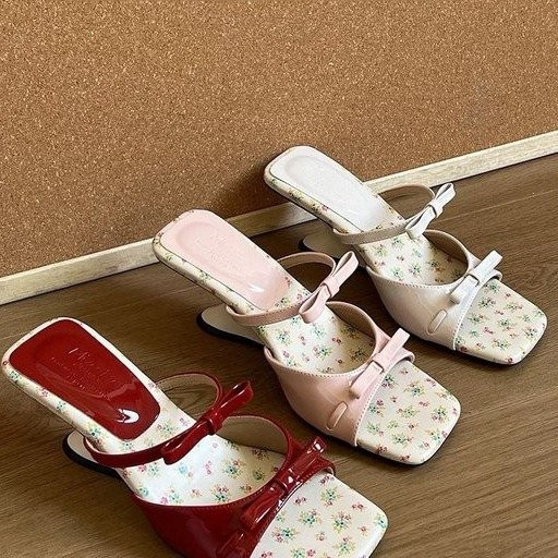 Phong Cách Hàn Quốc Mũi Vuông Thắt Nơ Slip-On Wedge Giày PU Chống Trơn Trượt Chống Mài Mòn Nữ Mùa Hè Tươi Thời Trang Nữ Hàng Ngày Ngoài Trời