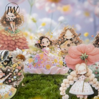 Jianwu Một Câu Chuyện Trong Hoa Series Kawaii Cô Gái Nhân Vật Hoa Phong Cảnh Chất Liệu Cắt Dán PET Nhãn Dán Sáng Tạo Tạp Chí Văn Phòng Phẩm