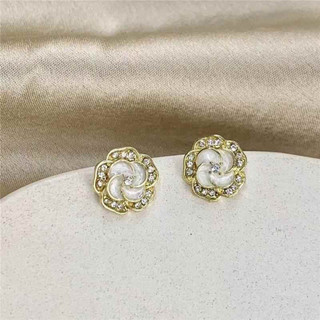 Phong Cách Hồng Kông Ánh Sáng Sang Trọng Đơn Giản Đính Kim Cương Màu Đen Hai Lớp Bông Tai Hoa Hồng Niche Tính Khí Độc Đáo Cao Cấp