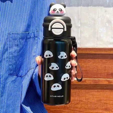 Bình Nước Giữ Nhiệt 550ml Gấu Trúc Dễ Thương Hai Ngăn Có Ống Hút Cho Học Sinh mq