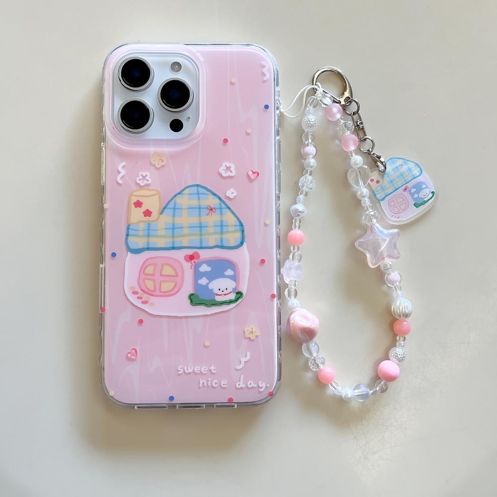 Ốp Lưng Cứng Tương Thích Với iPhone 13 13Pro 13ProMax 14 14Pro 14ProMax 15 15Pro 15ProMax 16 16Pro 16ProMax Ốp Họa Tiết Ngôi Nhà Màu Hồng