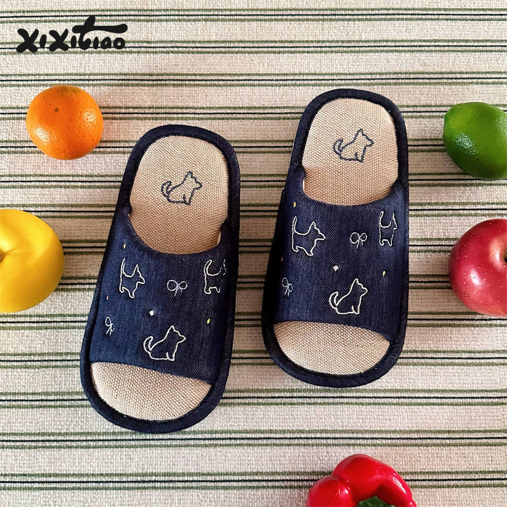 XIXITIAO Dễ Thương Thêu Chó Con Mồ Hôi Mùa Xuân Thoải Mái Mùa Hè Điều Hòa Không Khí Phòng Cotton Line