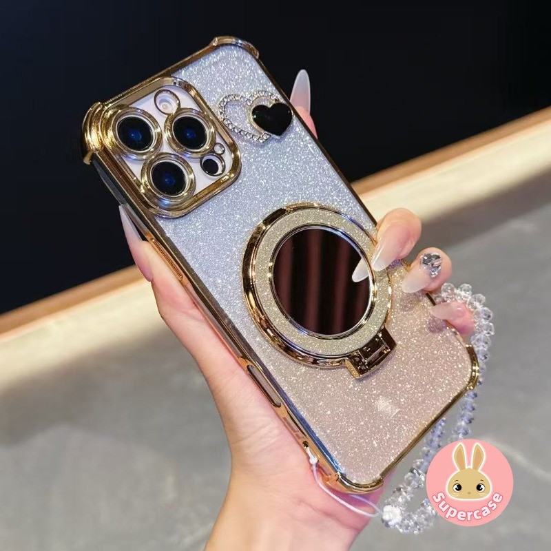 Ốp Điện Thoại Đứng Gương Sang Trọng Cho Moto G86 G84 G72 G60 G60S G56 G54 G52 G40 Fusion G30 G24 G20 G10 Edge 60 50 Pro Neo Fusion G06 G05 G04 E14 Vỏ Mạ Bling Có Dây Đeo