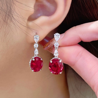 Châu Âu Mỹ ins Phong Cách Mới Đính Kim Cương Hình Bầu Dục Đỏ Corundum Phù Hợp Với Nữ