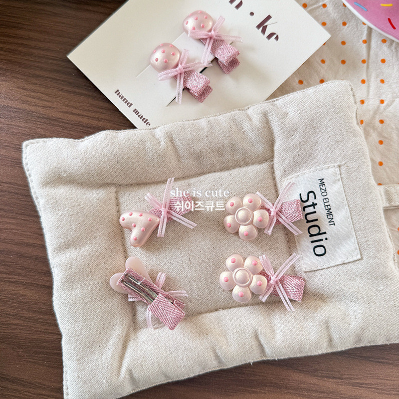 Mới Hàn Quốc Cô Gái Dễ Thương Màu Hồng Chấm Bi Kẹp Tóc Đuôi Ngựa Dây Buộc Tóc