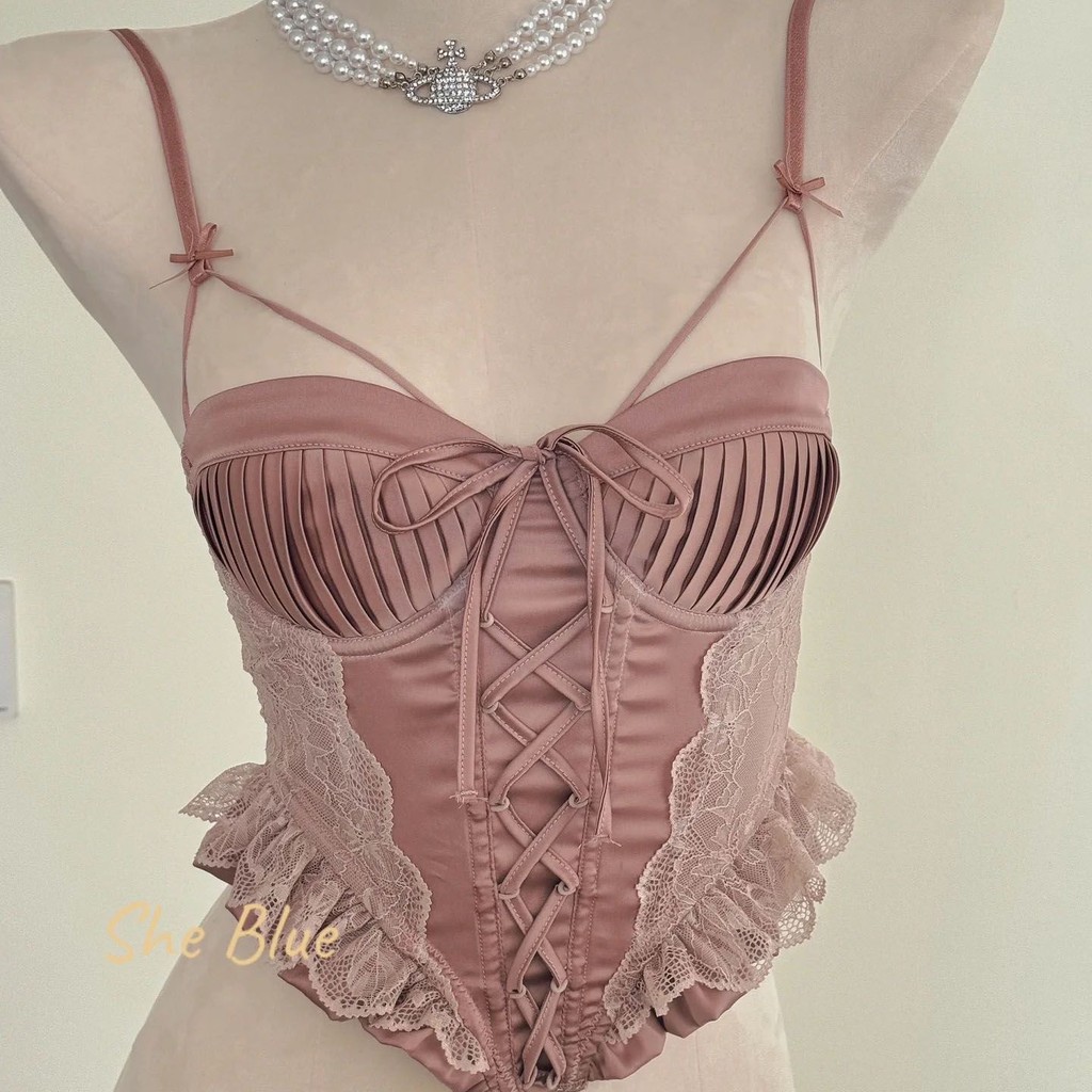 Áo yếm khâu ren cổ điển kiểu Pháp dành cho nữ có đệm ngực
