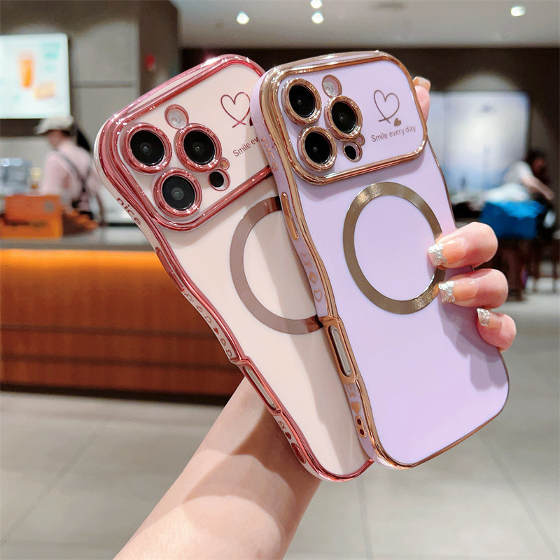 Luxur Wave Mạ Mặt Trái Tim Tình Yêu Từ Tính Ốp lưng iphone 16 15 14 Pro Plus Mềm TPU Ốp Lưng