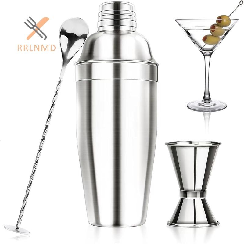 Rrlnmd 24 Oz 750ml Cocktail Bar Bộ bình lắc đồ uống Mari có bộ lọc, Bộ pha chế đồ uống bằng thép không gỉ Máy trộn đồ uống Cocktail với Jigger, Thìa trộn, Phụ kiện thanh dành cho người mới bắt đầu NE