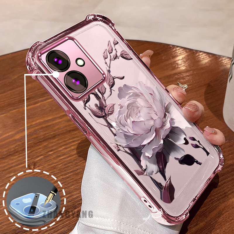 Ốp Lưng Cho OPPO reno 11F 5G Bốn Góc Mạ Điện Chống Rơi Vỏ Điện Thoại Hoạt Hình Thẩm Mỹ Họa Tiết Sen TPU Mềm