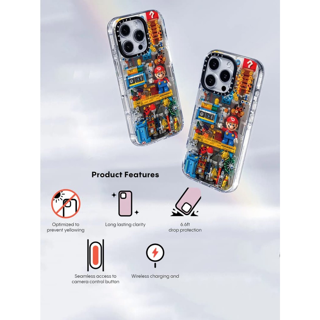 Casetify X Mario Hút Từ Tính Trong Suốt Cứng Acrylic Lưng TPU Edge Ốp Lưng Điện Thoại Ốp Lưng Tác Động Cho Apple IPhone 13 14 15 16 Pro Max