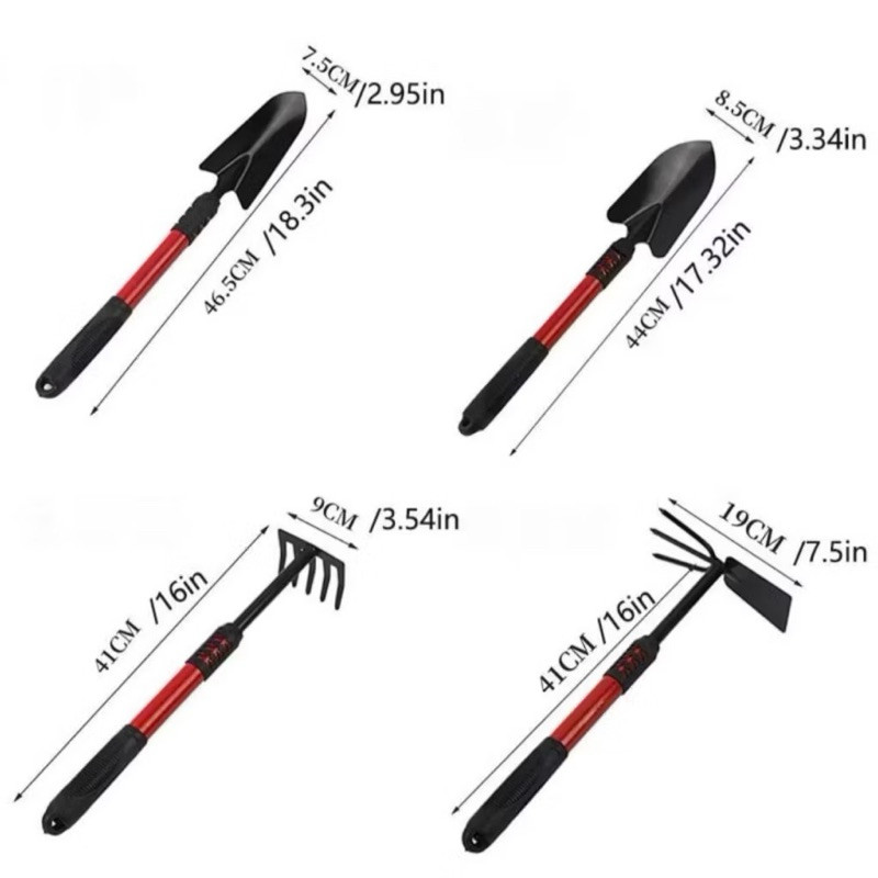 💥RẺ VÔ ĐỊCH💥 Bộ 4 Món Dụng Cụ Làm Vườn Tay Cầm Bọc Cao Su Chắc Chắn, Siêu Tiện Dụng Gồm Cuốc, Xẻng, Cào Đất AMIZIN