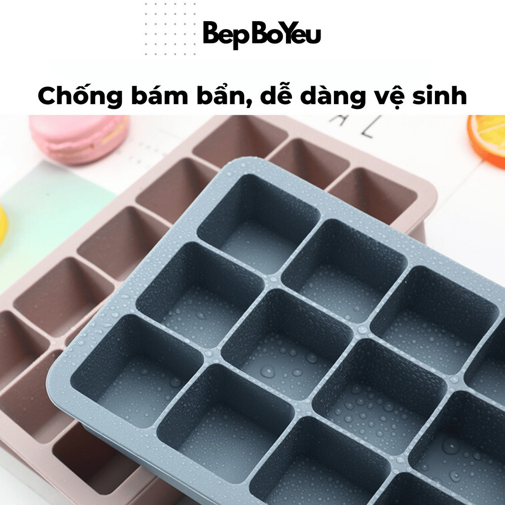 Khay đá silicon cao cấp có nắp, không BPA, dễ vệ sinh, bền chắc