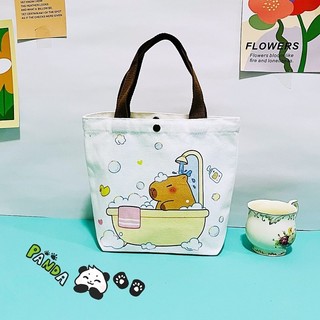 Túi Đi Học, Túi Đi Học Thêm, Túi Tote Vải Canvas, Túi Tote Hoạt Hình, Túi Capybara Nhỏ