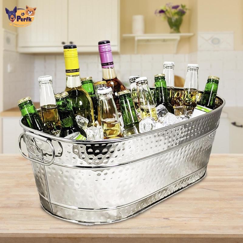 Xô đá, mạ kẽm, hình bầu dục, Bồn đựng đồ uống, Bền bỉ, Giá đỡ đá mộc mạc, Bồn bia, Xô đựng rượu để làm mát rượu vang, Làm mát trong nhà hàng