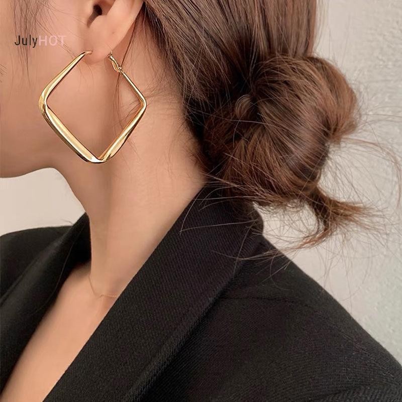 Julyhot Thời Trang Màu Vàng Lớn Vuông Vòng Bông Tai Dành Cho Nữ Phóng Đại Kim Loại Hình Học Không Đều Vòng Tròn Bông Tai Trang Sức Massivedeals