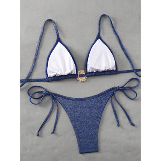 Đồ bơi nữ Vỏ kim loại Royal Blue Halter Hai mảnh Bikini Đồ bơi