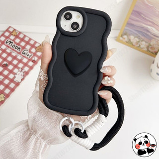Ốp điện thoại dây đeo sóng 3D cho Redmi Note 14 13 12 11 Pro Plus 12S 11S Pro + 5G 4G Ốp lưng mềm hình trái tim tình yêu dễ thương có dây buộc cổ tay