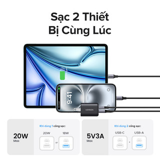 【 Nexode + 2 Cổng 】 UGREEN 20W GaN Sạc Mini USB C Sạc Điện Thoại PD3.0 QC3.0 Cho iP17/16 Pro Max Samsung S25  Ultra