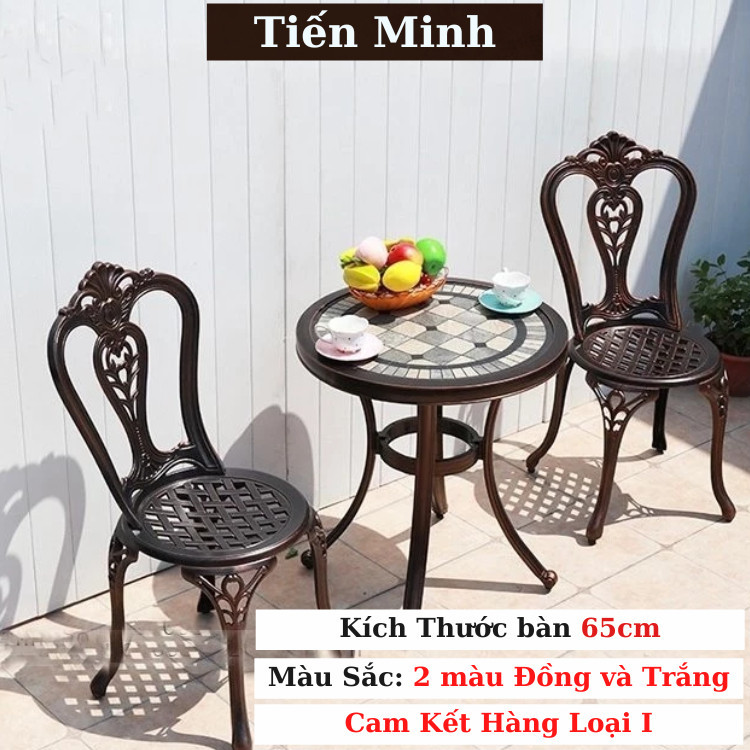 Bộ bàn ghế ban công ngoài trời Nhôm đúc đẹp Bàn ghế sân vườn ngoài trời mặt đá gốm Bộ bàn ghế - TM35