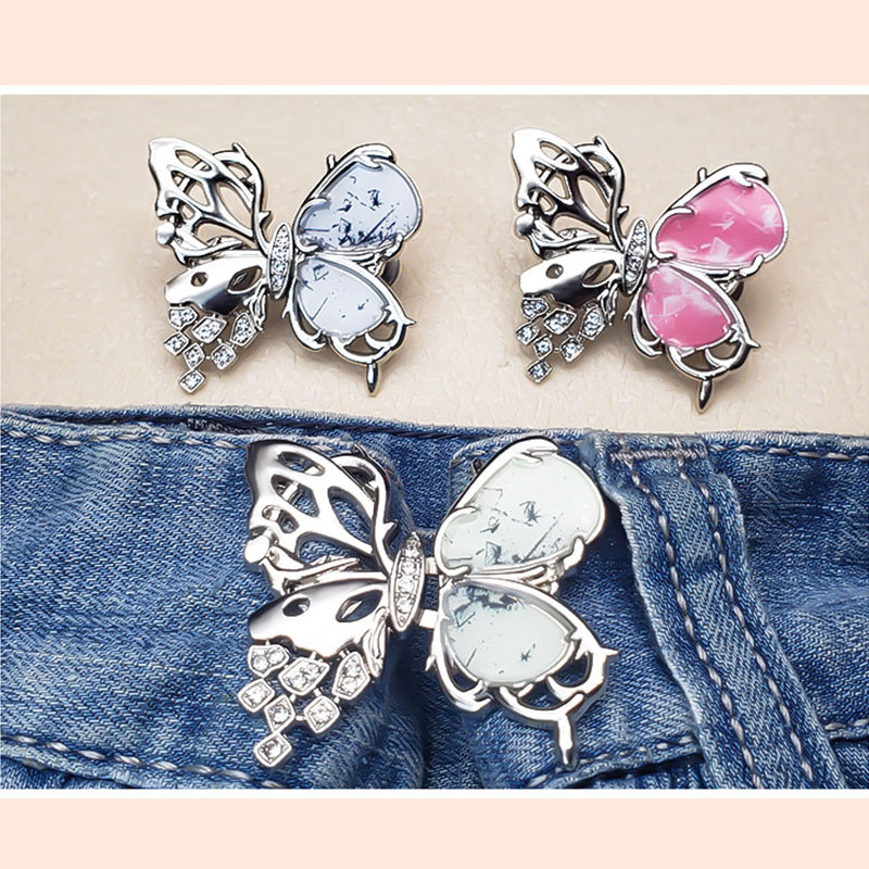 [YUNYUAN] Quần bướm mới chu vi eo là quần jean nút lớn và nhỏ không đường may nút điều chỉnh quần thắt lưng thắt chặt hiện vật khóa thắt lưng bướm