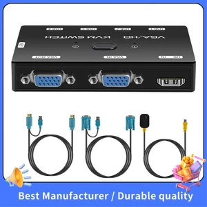KVM Switch VGA + -Công tắc KVM 1080P tương thích với cổng USB 2.0 cho 2 máy chủ Chuột chia sẻ Màn hình Keyboad Dễ sử dụng