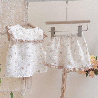 Set Bộ Hè Buộc Nơ Trước Cách Điệu Cho Bé Gái Đi Học Đi Chơi- Chất Đũi Mềm