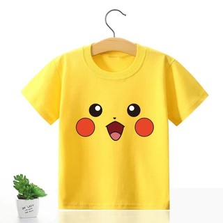 Áo thun Pokemon Áo thun cotton hoạt hình trẻ em màu sắc giản dị hàng đầu thời trang ngắn tay quần áo đa năng