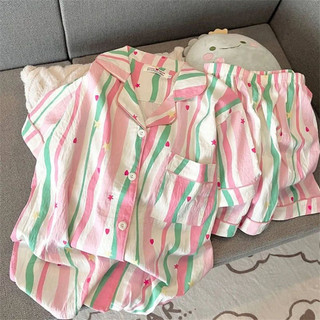 Bộ Đồ Ngủ Mới Nữ Mùa Hè Mây cotton Đôi Ngắn Bé Gái Dễ Thương Viền Nhỏ Tay Ngắn Quần short Nhà Quần Áo Phù Hợp Với Bán Buôn
